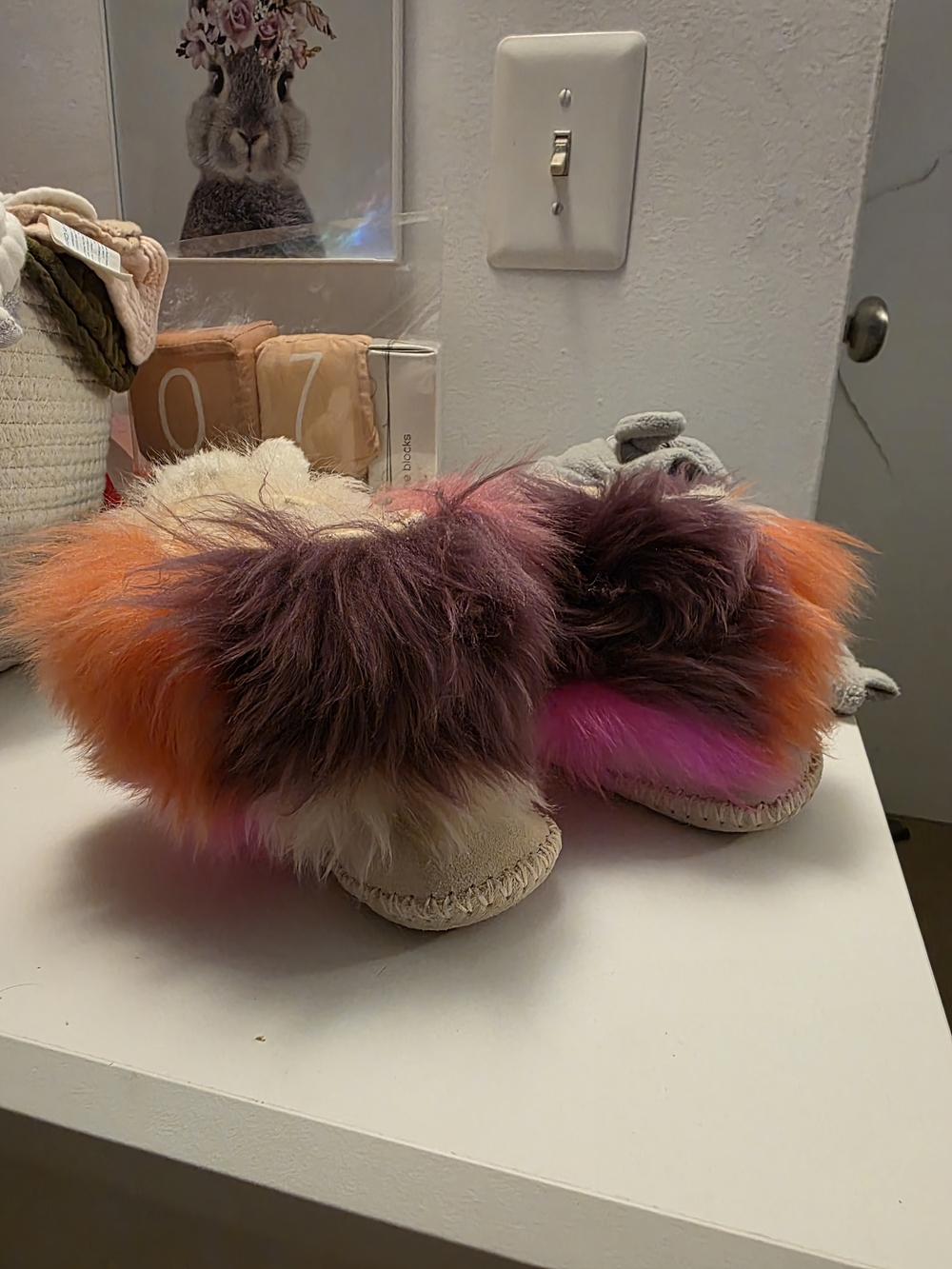 Baby Ugg Multicolor Faux-Fur Slippers - Pink, Orange & Purple